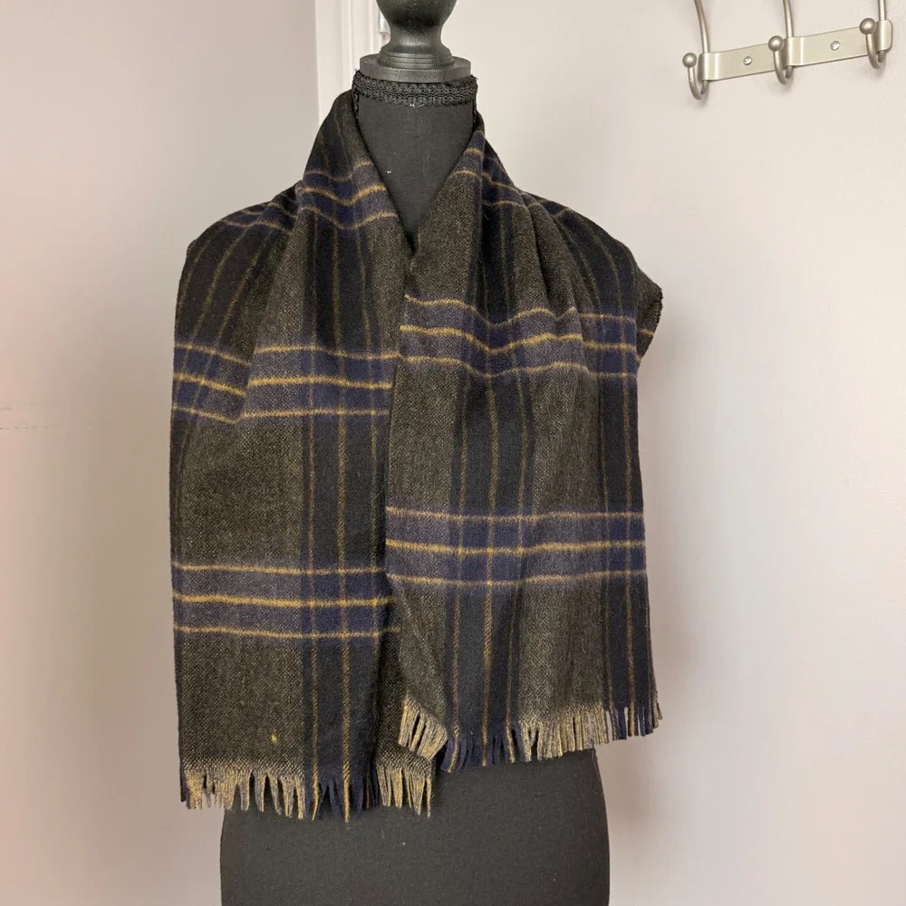 Cisco Baskin Vintage Cashmere Wool Scarf Plaid Hand Loomed West Germany 47x11.25